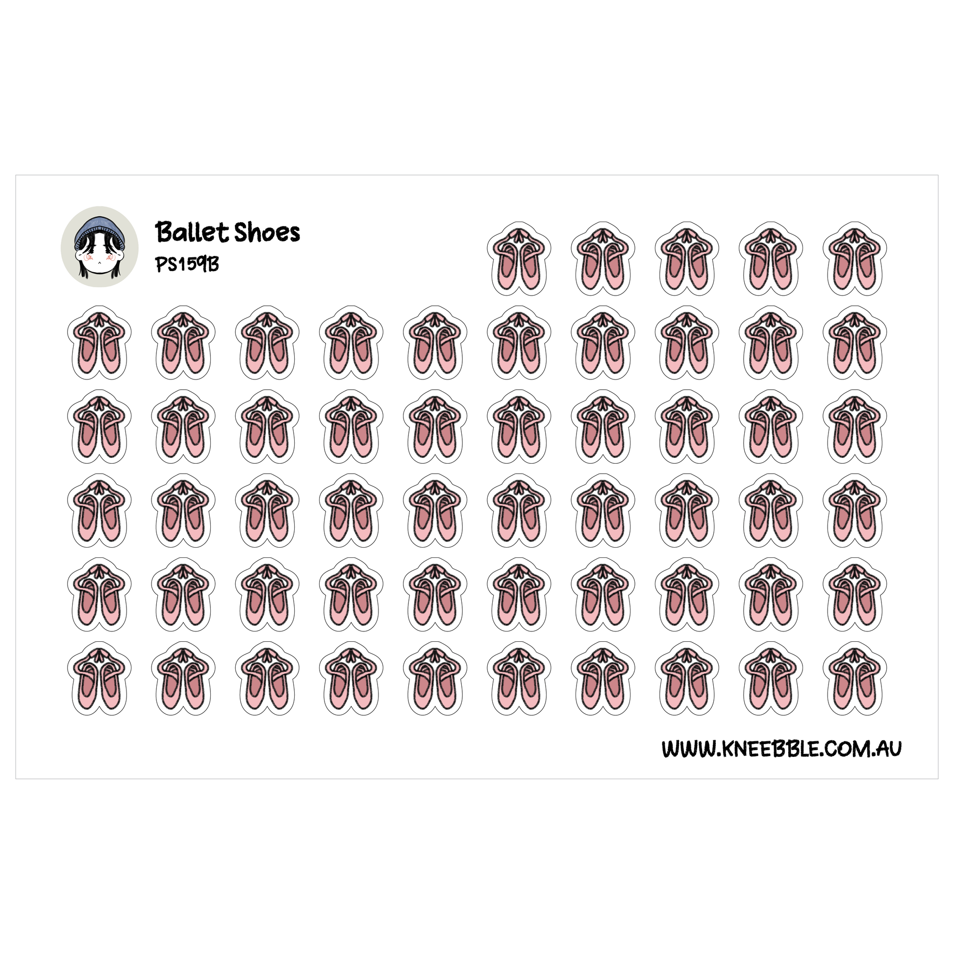 a grid of pink ballet shoes, each with a small white outline, arranged in a visually pleasing pattern.