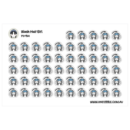 a grid of identical stickers, each featuring a stylized illustration of a person's face wearing a blue hat.