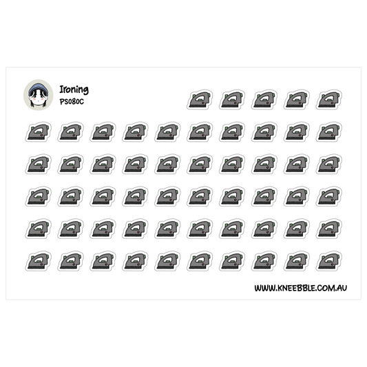 a grid of black and white icons representing various ironing appliances, arranged in rows and columns.