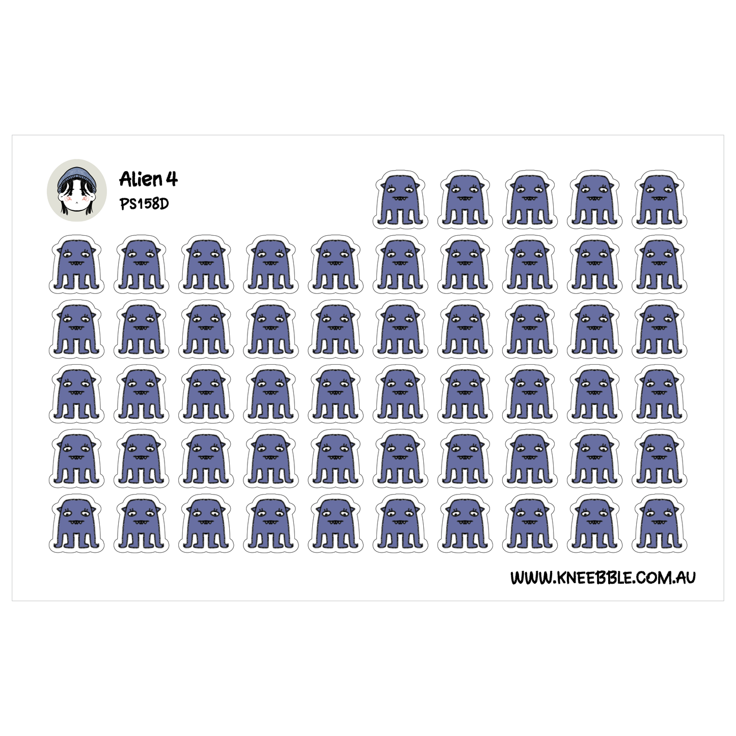 a grid of identical blue stickers, each featuring a cartoon-like face. The stickers are arranged in rows and columns, creating a visually organized and repetitive pattern.