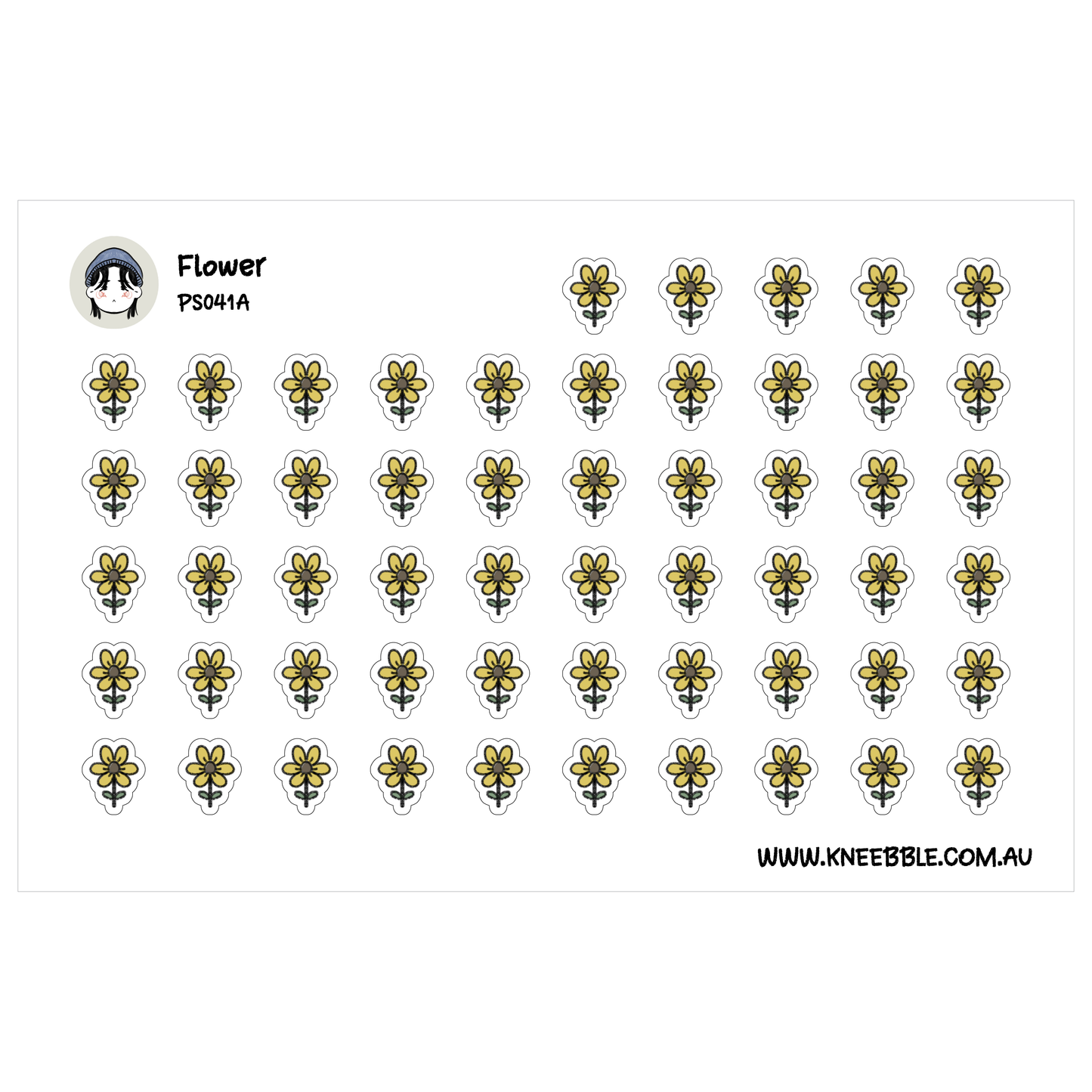 a grid of small yellow flower stickers arranged in a repeating pattern.