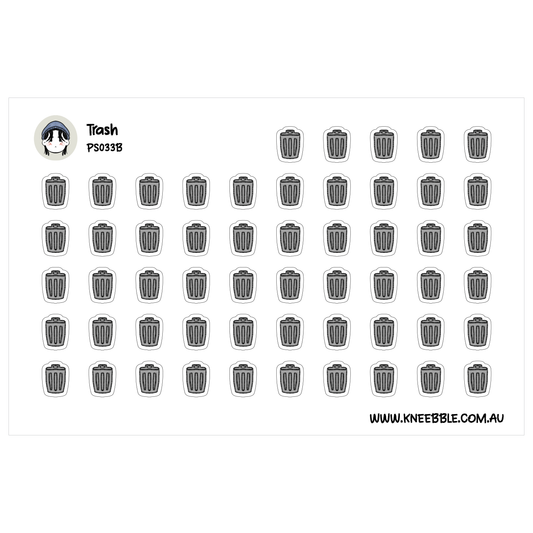 a grid of black and white icons, which appear to be trash cans or waste receptacles. The icons are arranged in rows and columns, creating a visually organized and repetitive pattern.