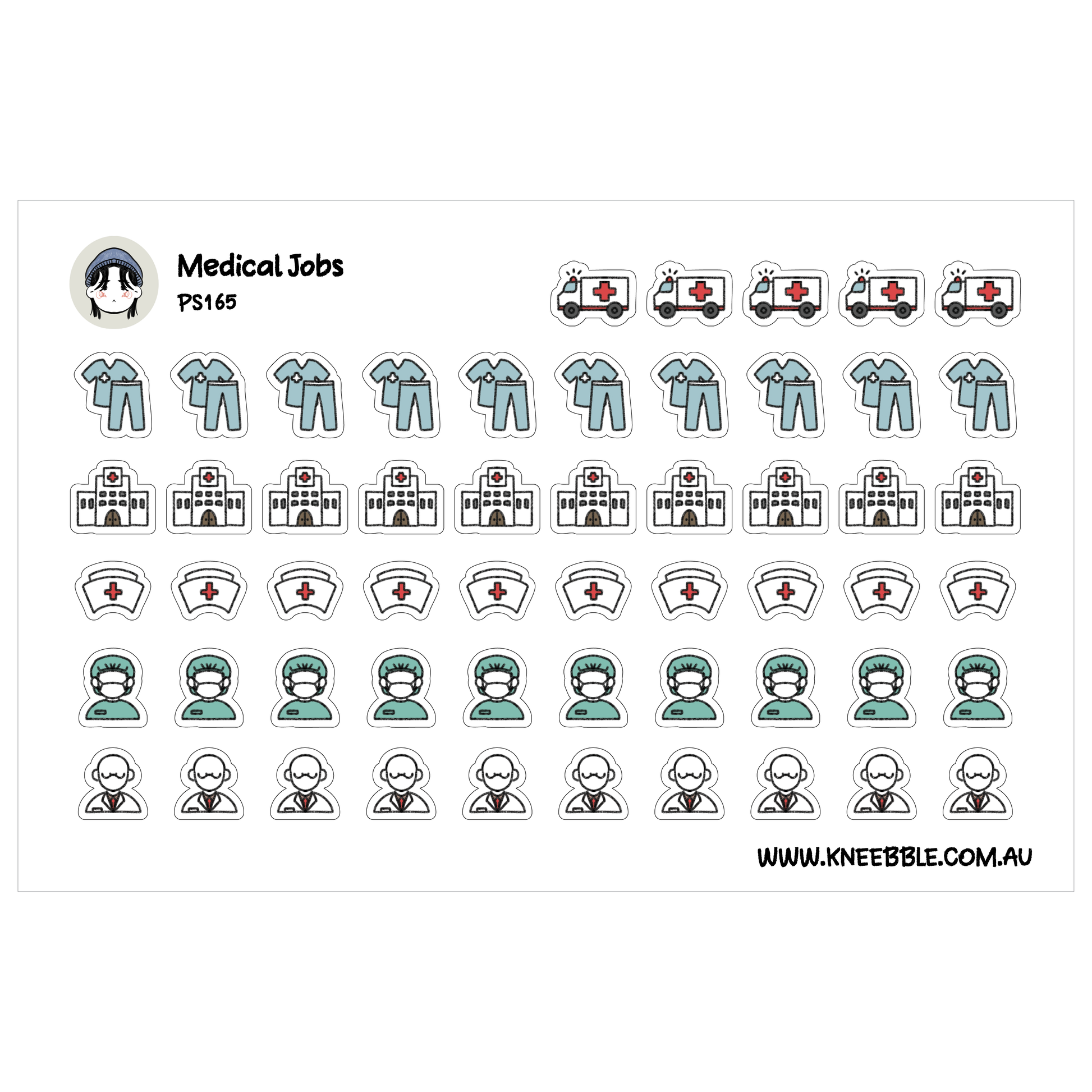 various medical-related icons and symbols, including hospital buildings, ambulances, medical personnel, and other related elements.