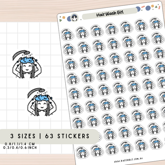 Girl Hair Wash Planner Stickers