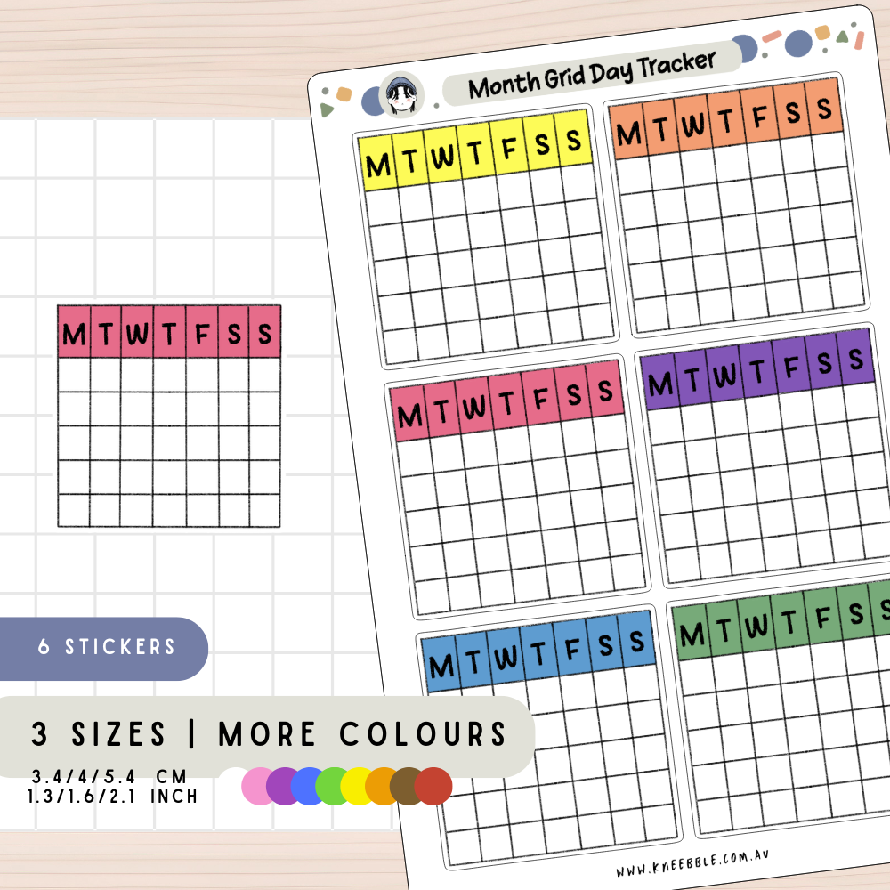 Month Day Grid Box Tracker Planner Stickers