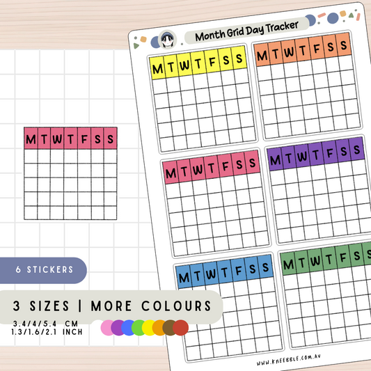Month Day Grid Box Tracker Planner Stickers