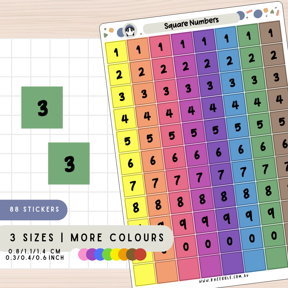 Square Numbers Planner Stickers