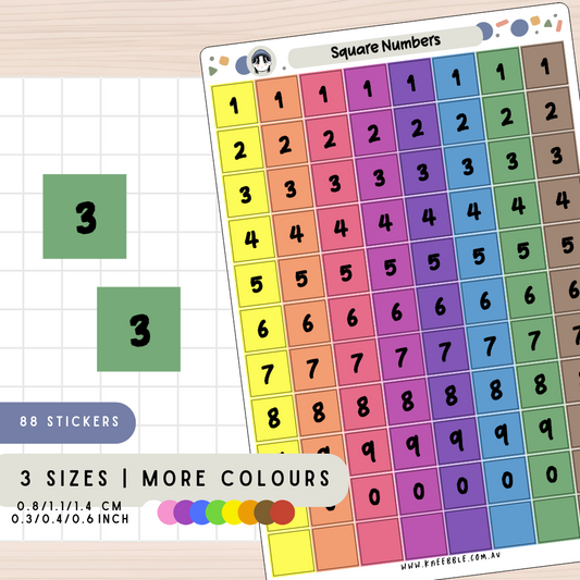 Square Numbers Planner Stickers