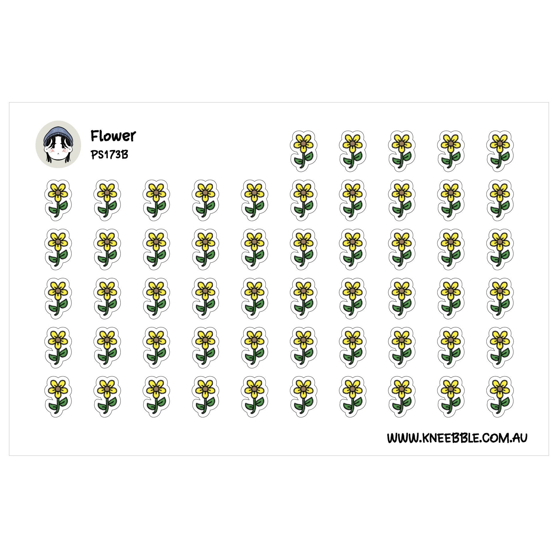 a grid of small, identical flower stickers arranged in rows and columns.
