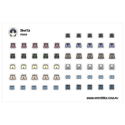 a collection of shorts in various colors and styles, arranged in a grid format.
