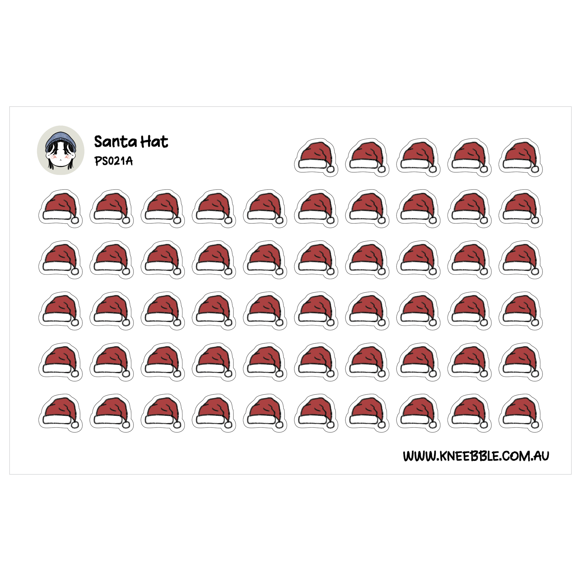 a grid of red Santa hats, each with a white trim, arranged in rows and columns.