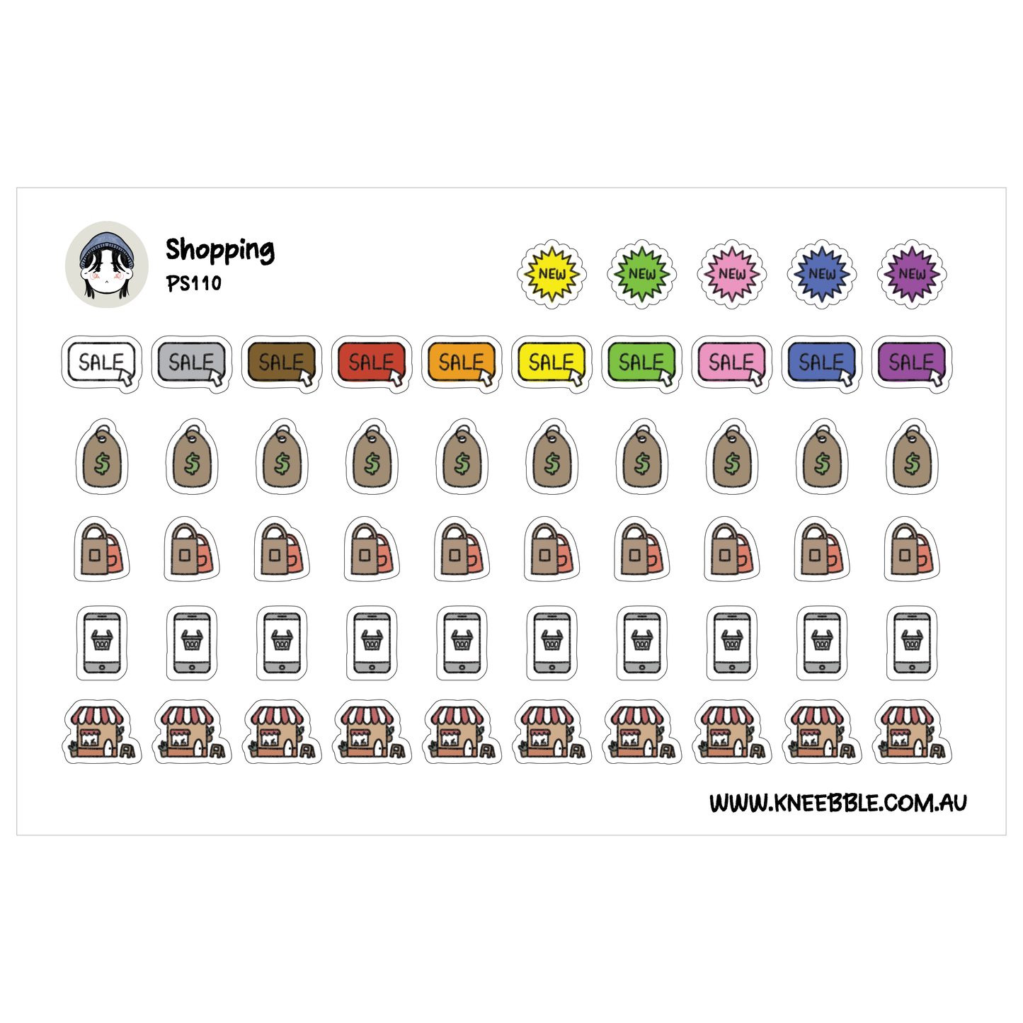 a collection of various icons and labels related to shopping, including sale signs, shopping bags, and other retail-related elements.