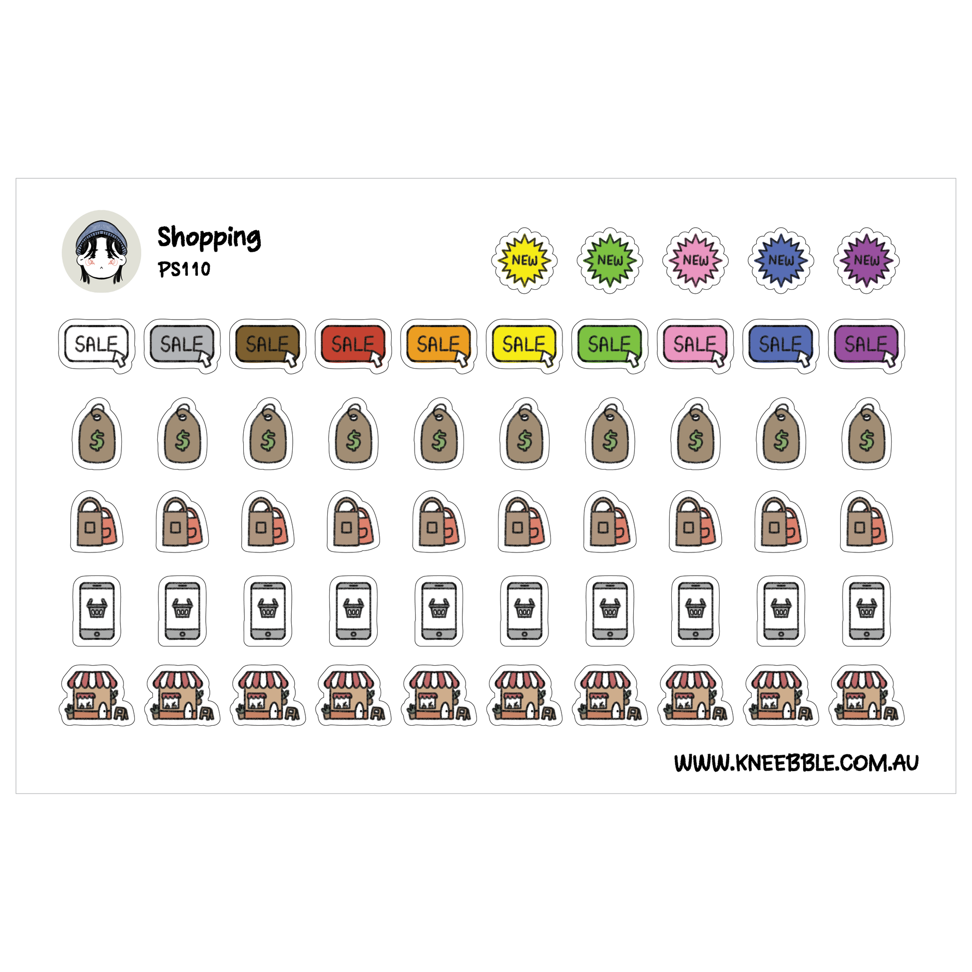 a collection of various icons and labels related to shopping, including sale signs, shopping bags, and other retail-related elements.