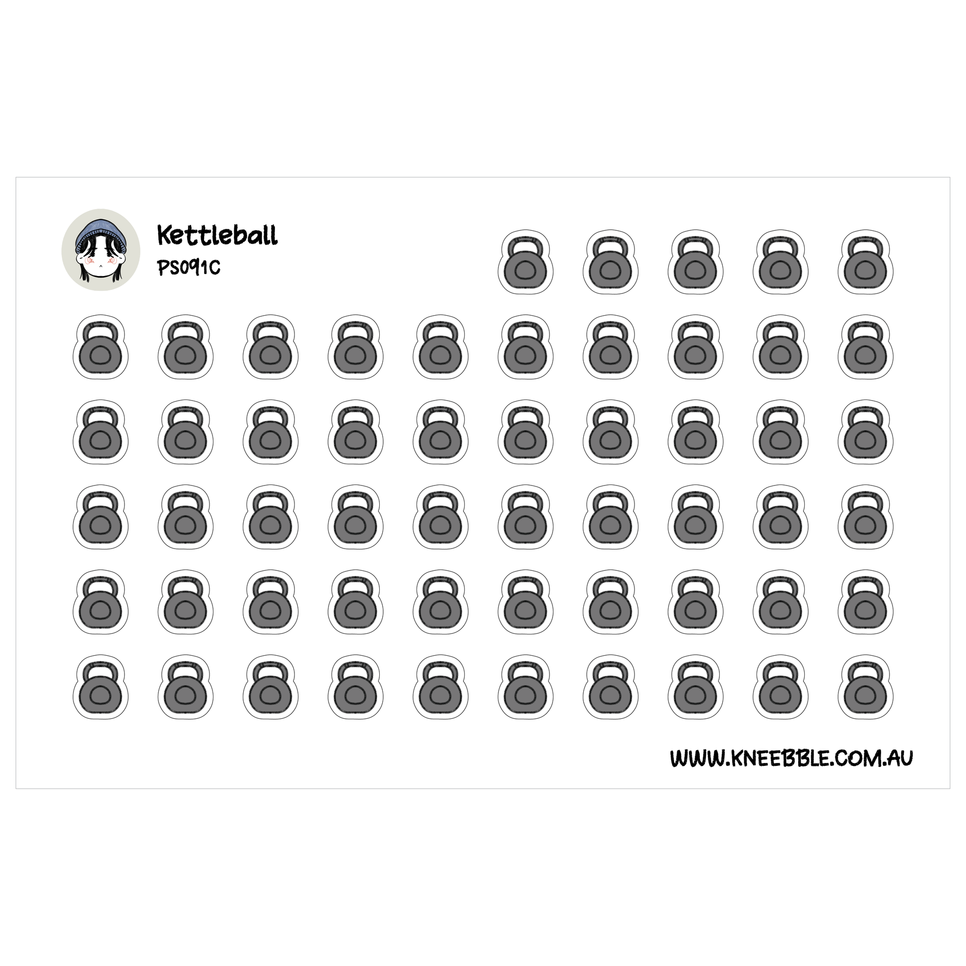 a grid of black and white icons, each depicting a kettlebell. The icons are arranged in a visually organized manner, creating a pattern across the image.