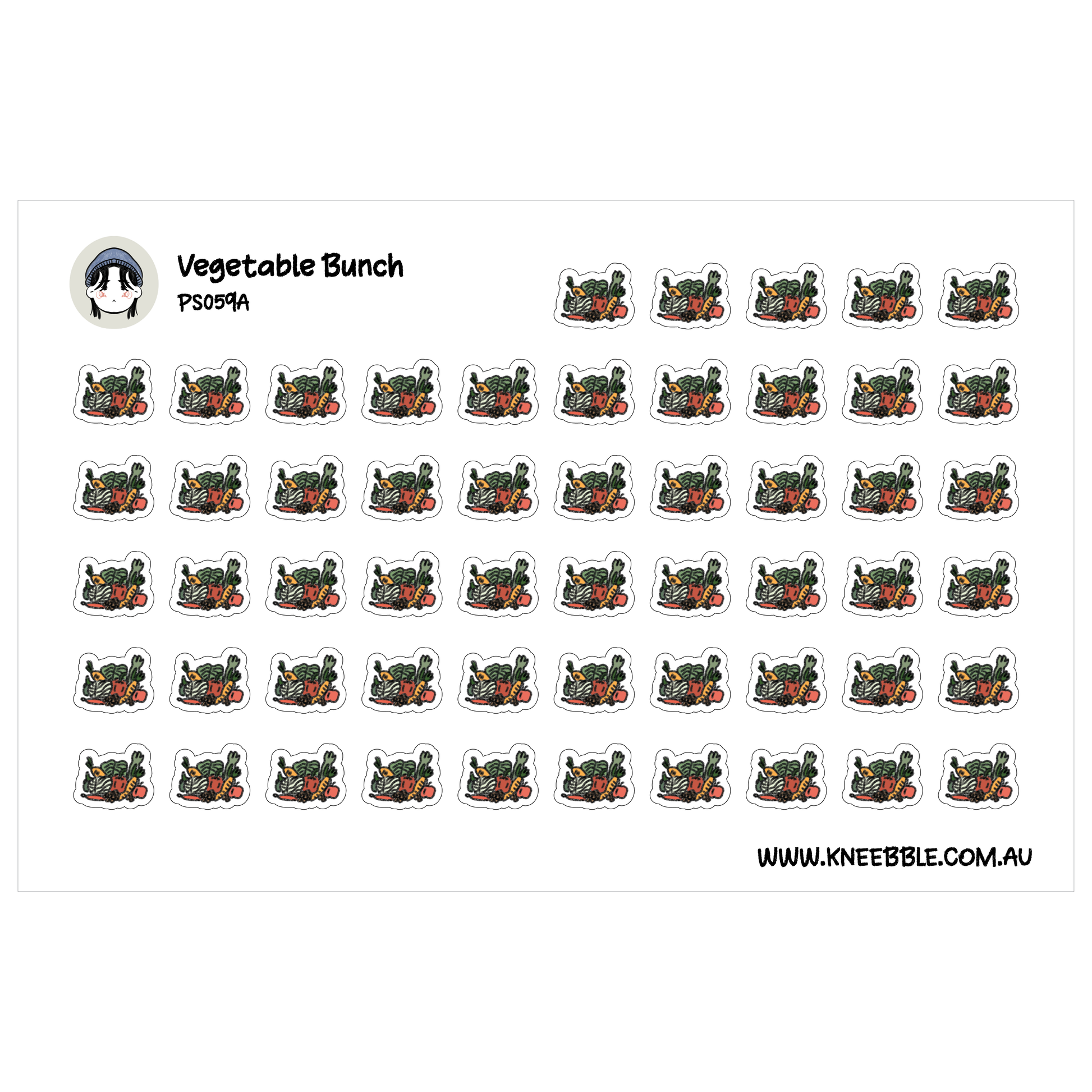 a grid of identical stickers, each depicting a cartoon character or object. The stickers are arranged in rows and columns, creating a visually organized and repetitive pattern.