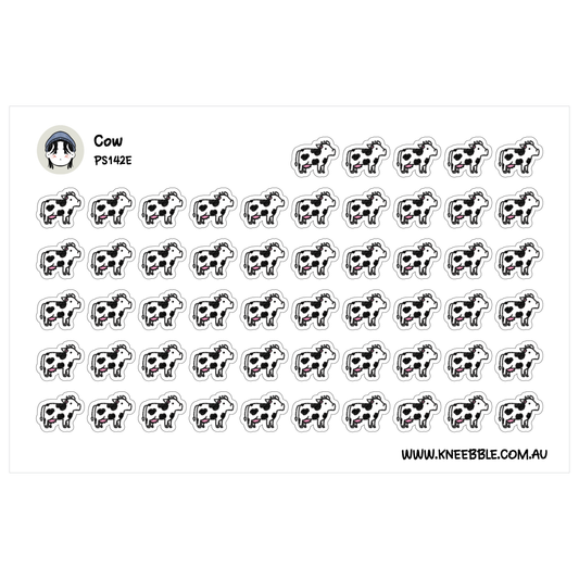 a grid of black and white cow stickers arranged in rows and columns.