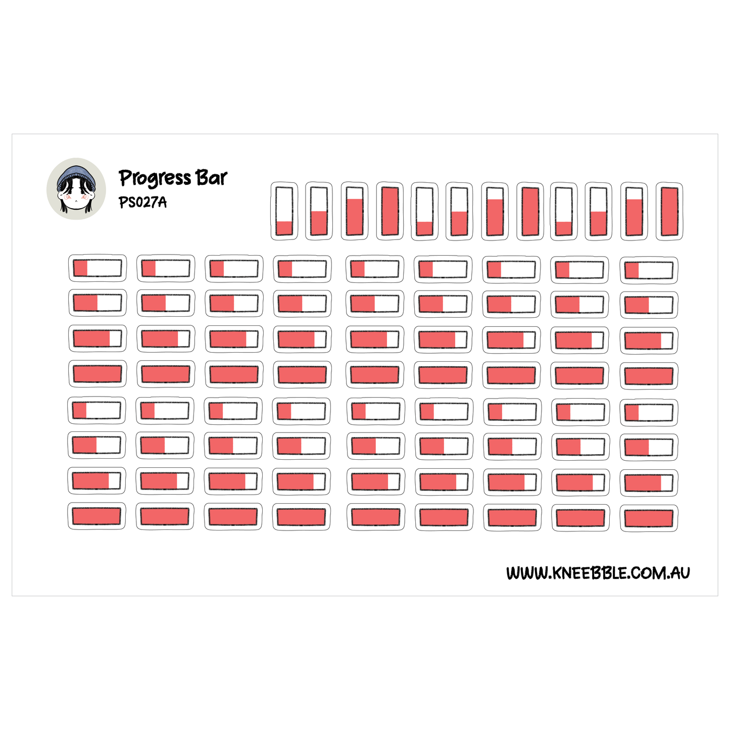 The image is a collection of various red and white icons arranged in rows and columns, representing different progress bars or levels.