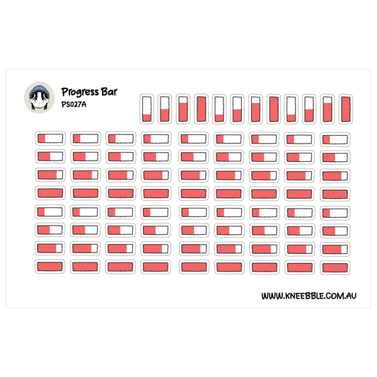 The image is a collection of various red and white icons arranged in rows and columns, representing different progress bars or levels.