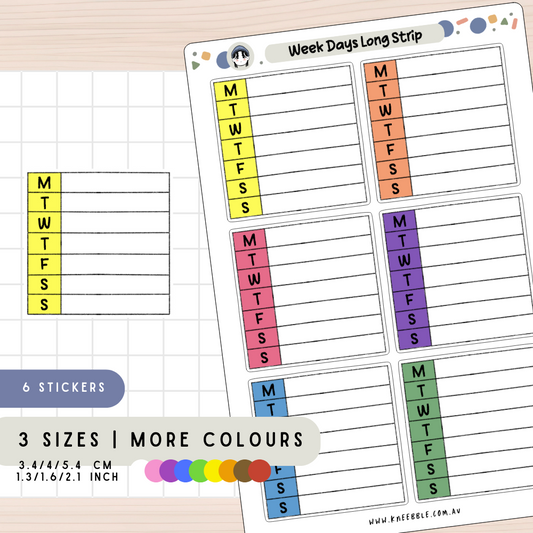 Week Day Long Strip Label Planner Stickers