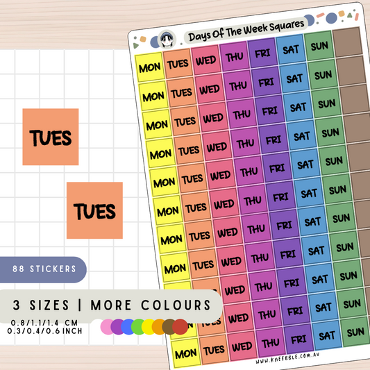 Square Days Of The Week Planner Stickers