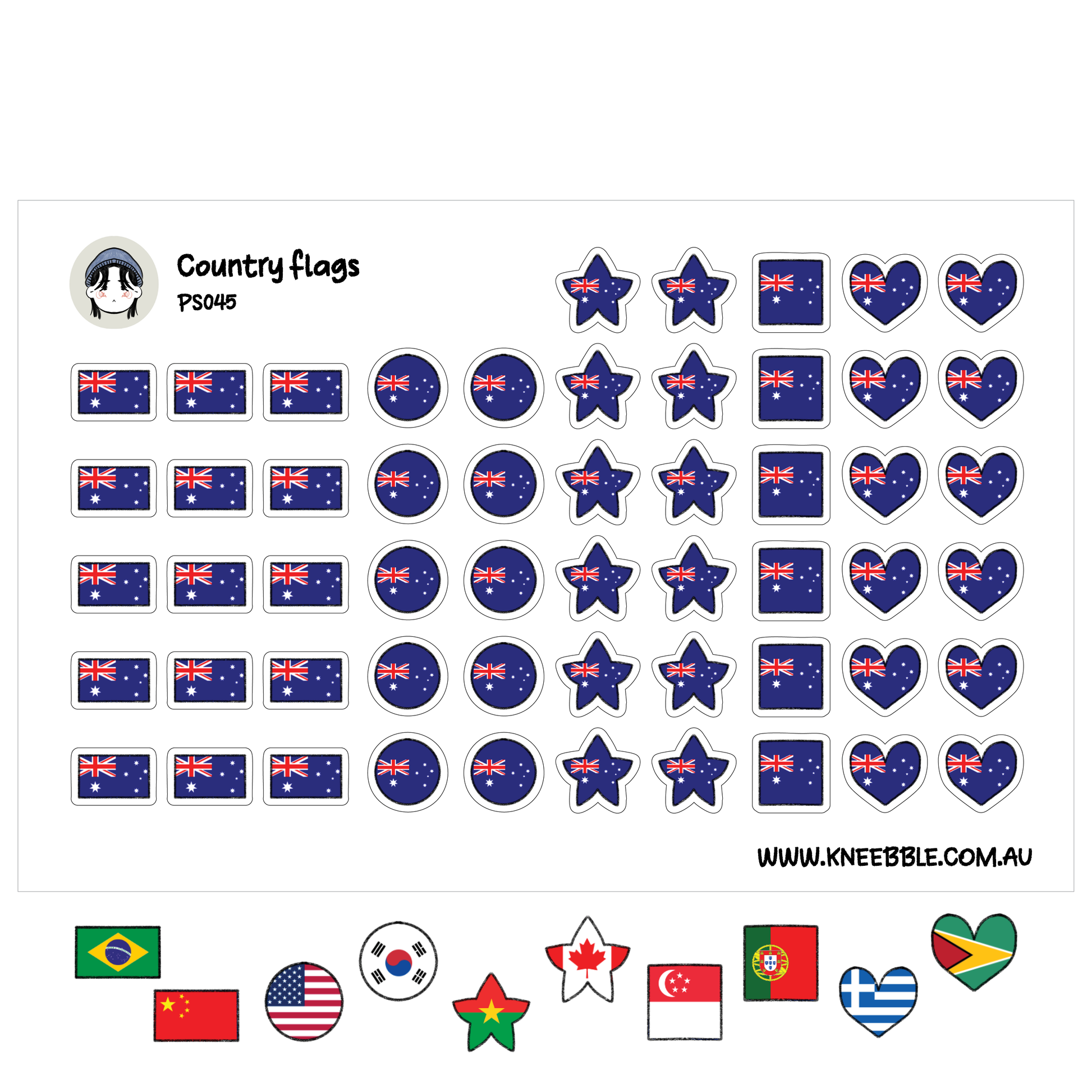 a collection of country flags and various other symbols, including hearts, stars, and flags of different countries.