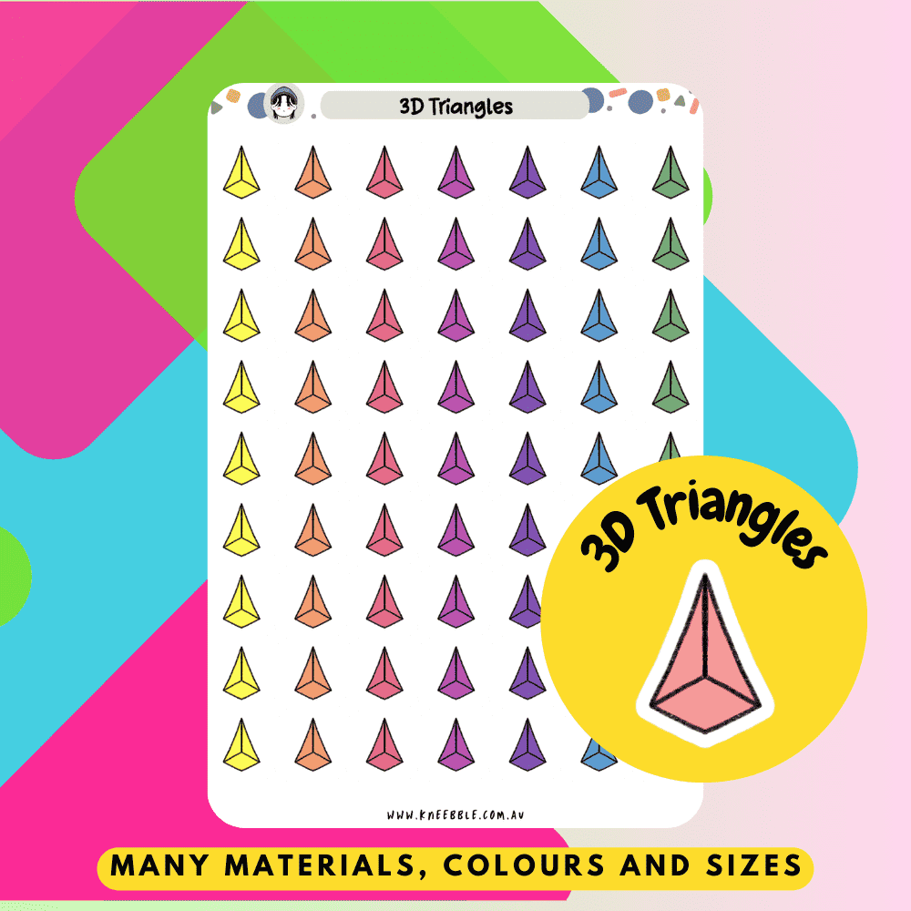 Three dimensional triangle shape design stickers made for journals and planning tasks and activities.