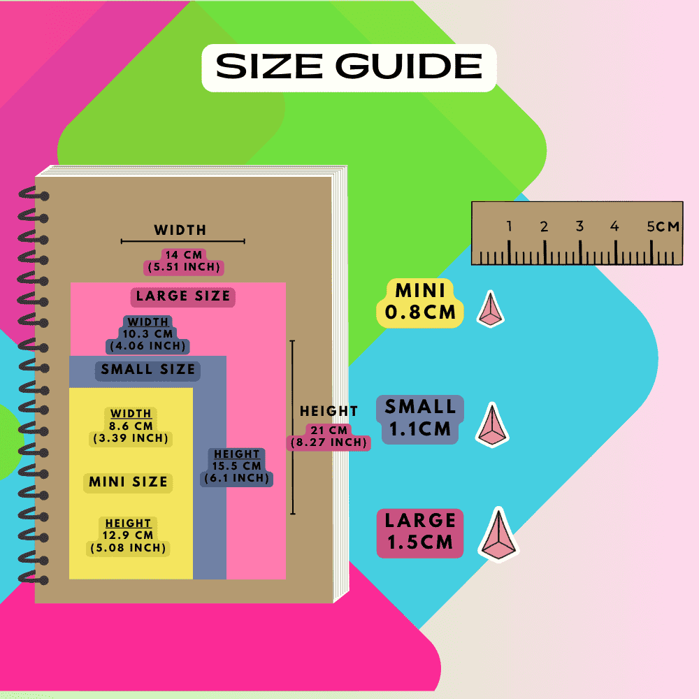 Triangle stickers size guide comparison.