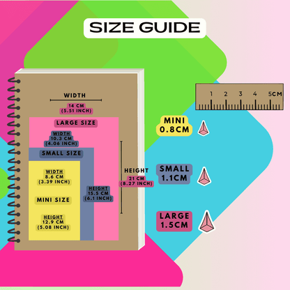 Triangle stickers size guide comparison.