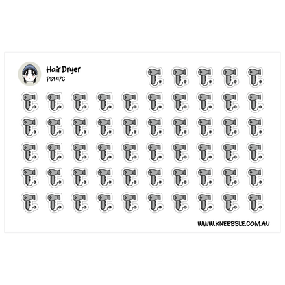 a grid of black and white icons depicting various hair dryers.