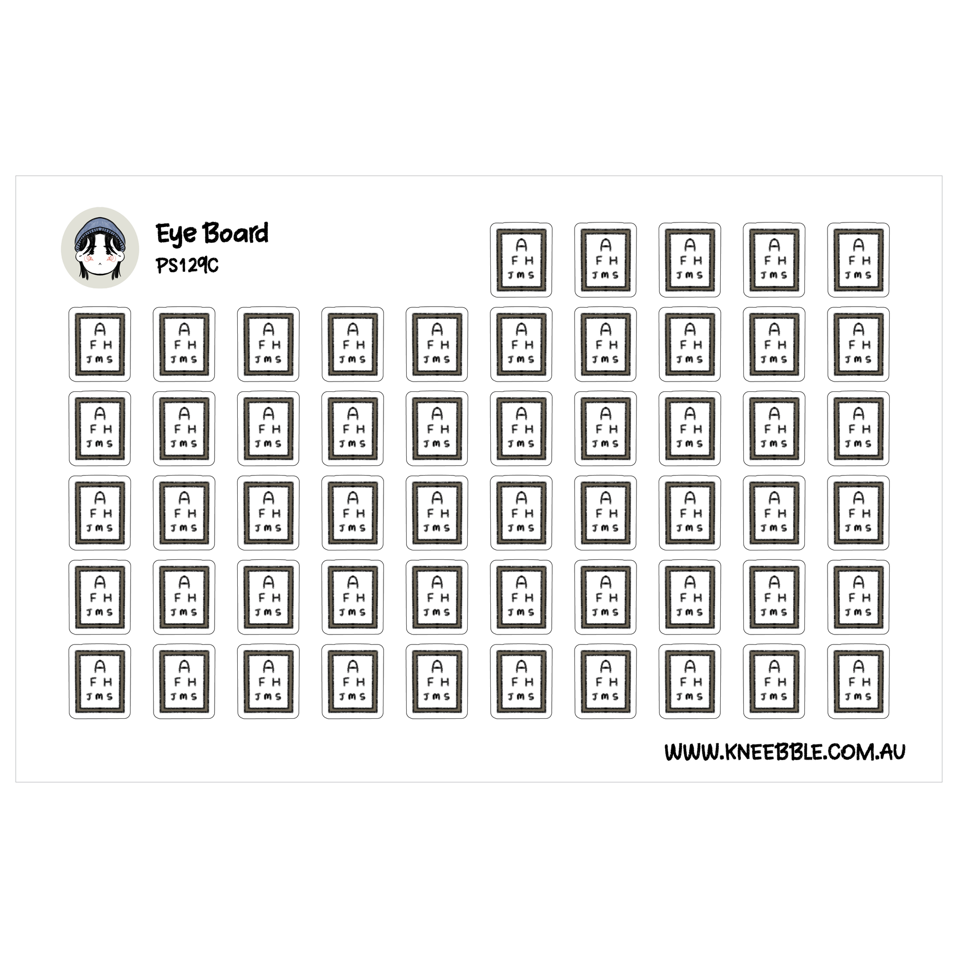 a grid of small black and white icons, each depicting a different eye test or examination symbol. The icons are arranged in rows and columns, creating a visually organized and structured layout.