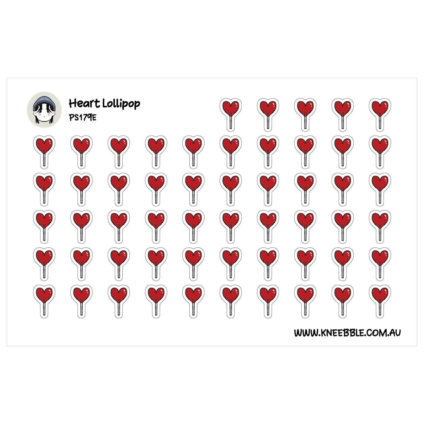 a grid of red heart-shaped stickers arranged in rows and columns.