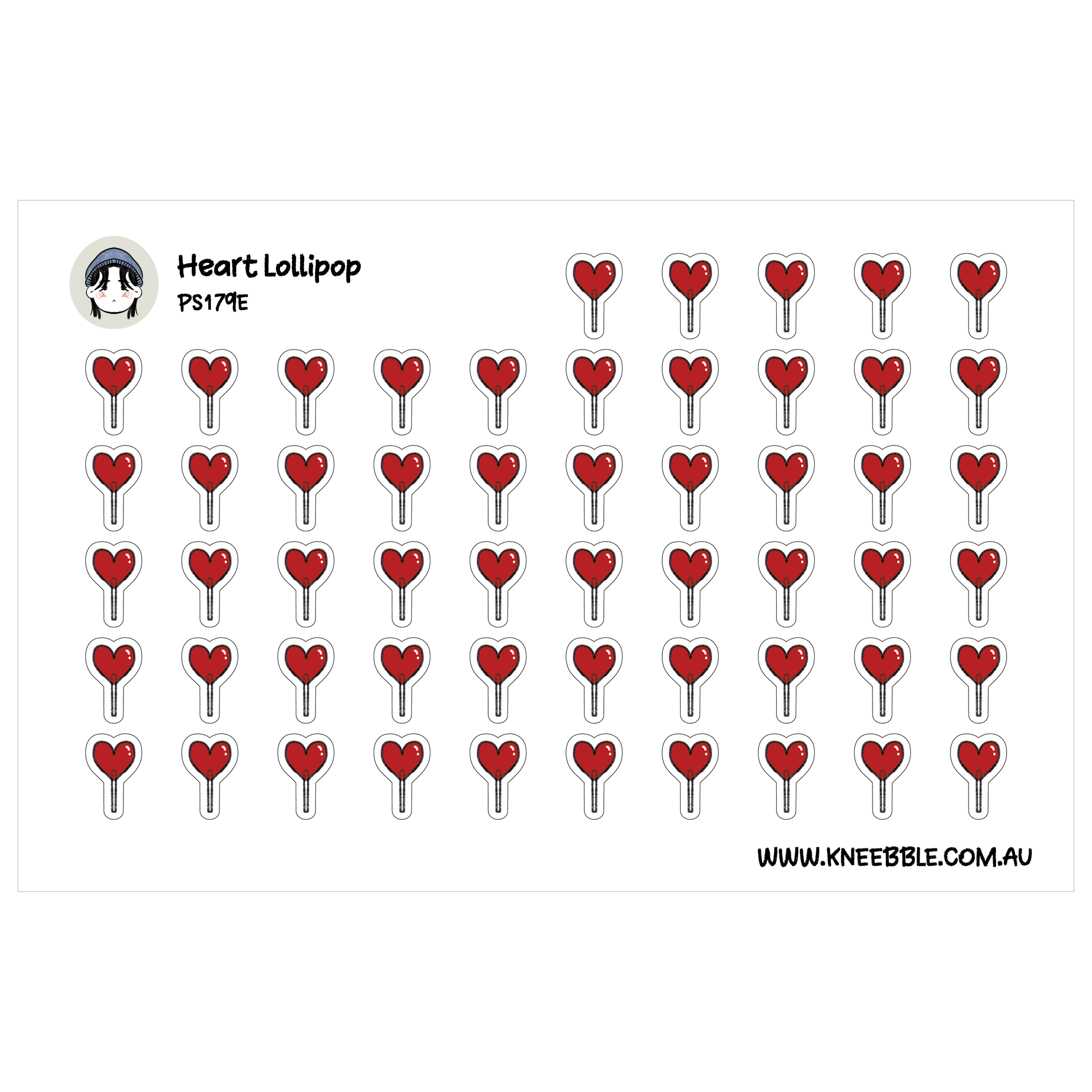 a grid of red heart-shaped stickers arranged in rows and columns.