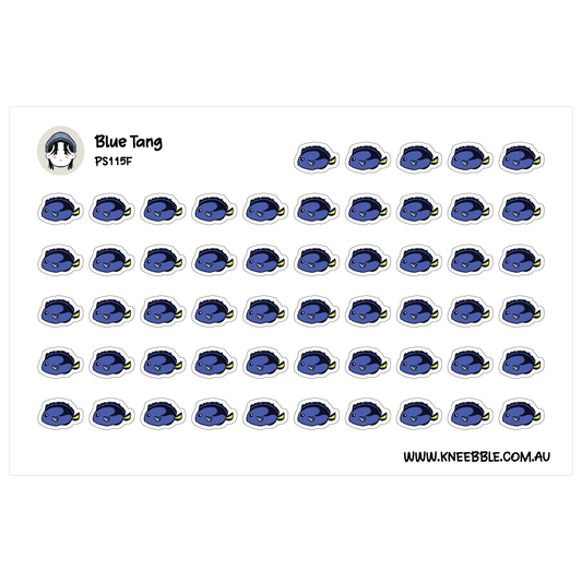a grid of identical blue fish stickers arranged in rows and columns.