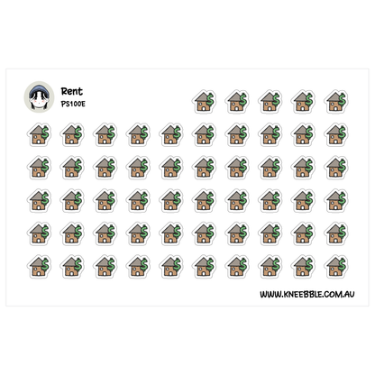 a grid of small house icons arranged in a pattern, with the text "Rent" and "PS100E" visible.