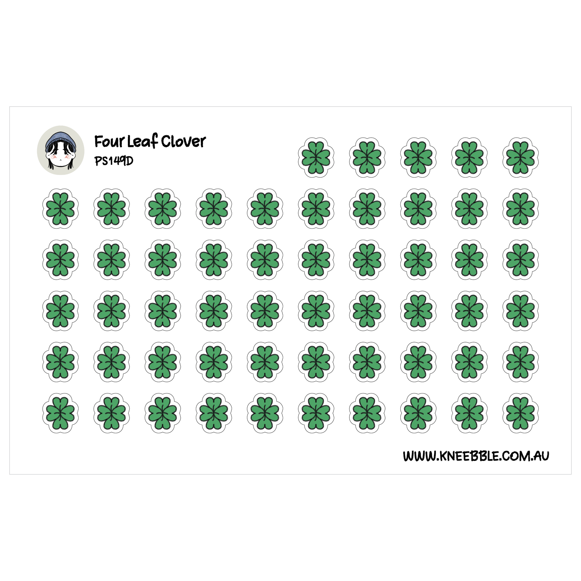 a grid of green clover stickers arranged in a visually pleasing pattern.