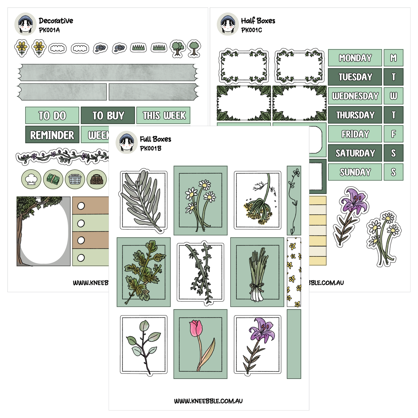 various decorative elements, such as stickers, icons, and frames, arranged in a grid-like pattern. The image is a collection of different designs and illustrations, including floral motifs, leaves, and other nature-inspired elements. The image does not contain any text, and the descriptions provided are limited to the visual content and do not include any additional information.