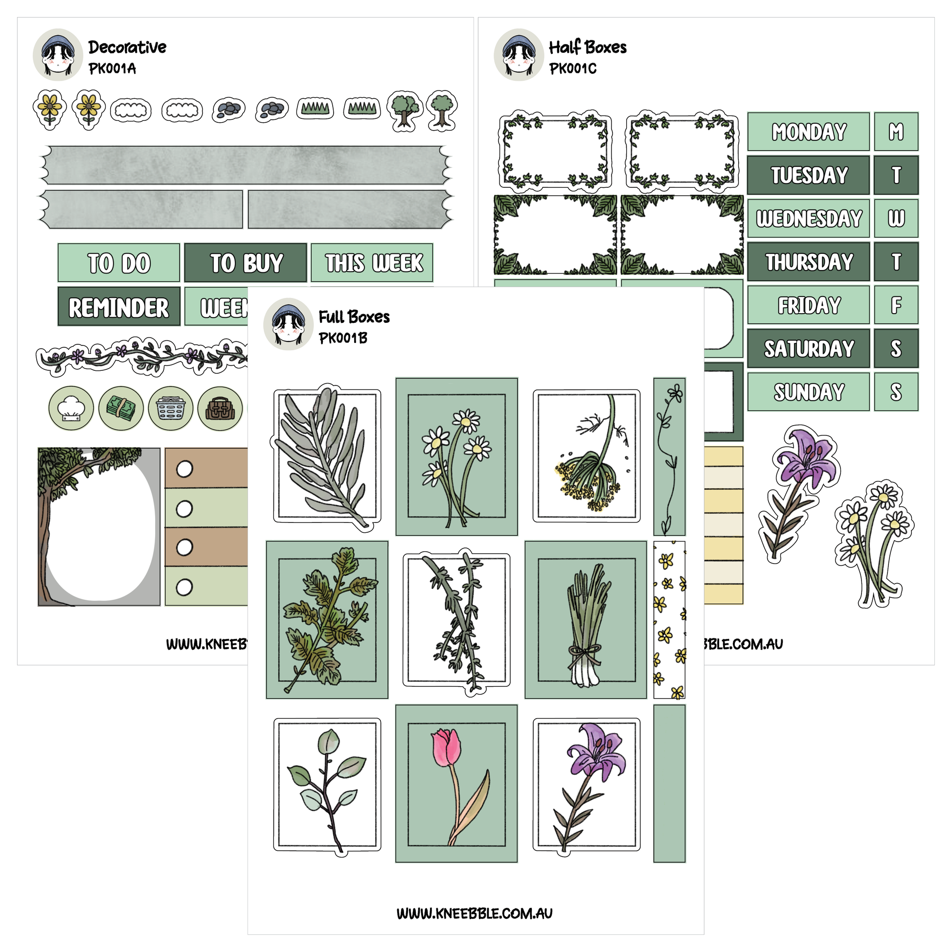 various decorative elements, such as stickers, icons, and frames, arranged in a grid-like pattern. The image is a collection of different designs and illustrations, including floral motifs, leaves, and other nature-inspired elements. The image does not contain any text, and the descriptions provided are limited to the visual content and do not include any additional information.