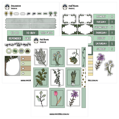 various decorative elements, such as stickers, icons, and frames, arranged in a grid-like pattern. The image is a collection of different designs and illustrations, including floral motifs, leaves, and other nature-inspired elements. The image does not contain any text, and the descriptions provided are limited to the visual content and do not include any additional information.