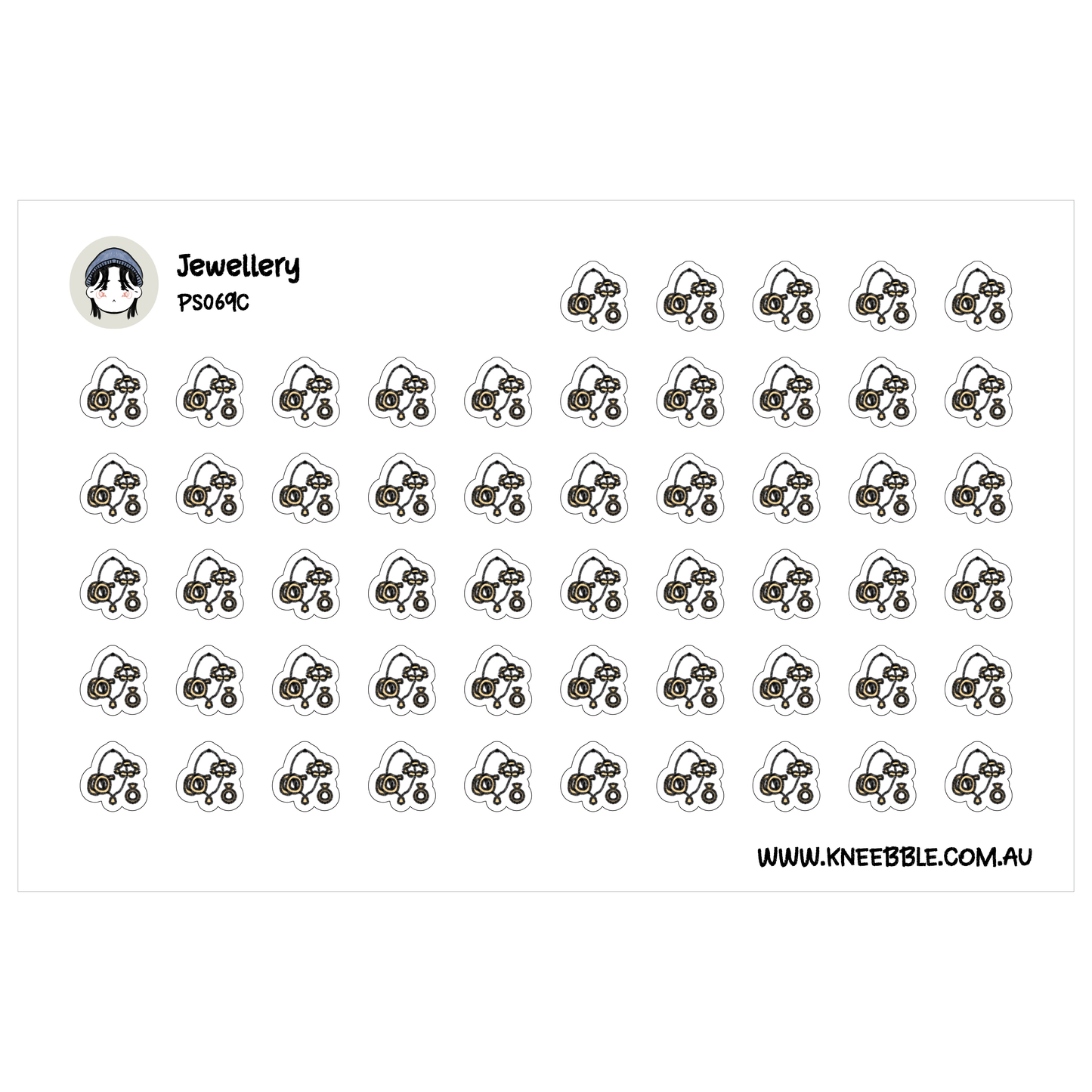 a grid of small black and white icons, which appear to be jewelry designs. The icons are arranged in rows and columns, creating a visually organized and structured layout.