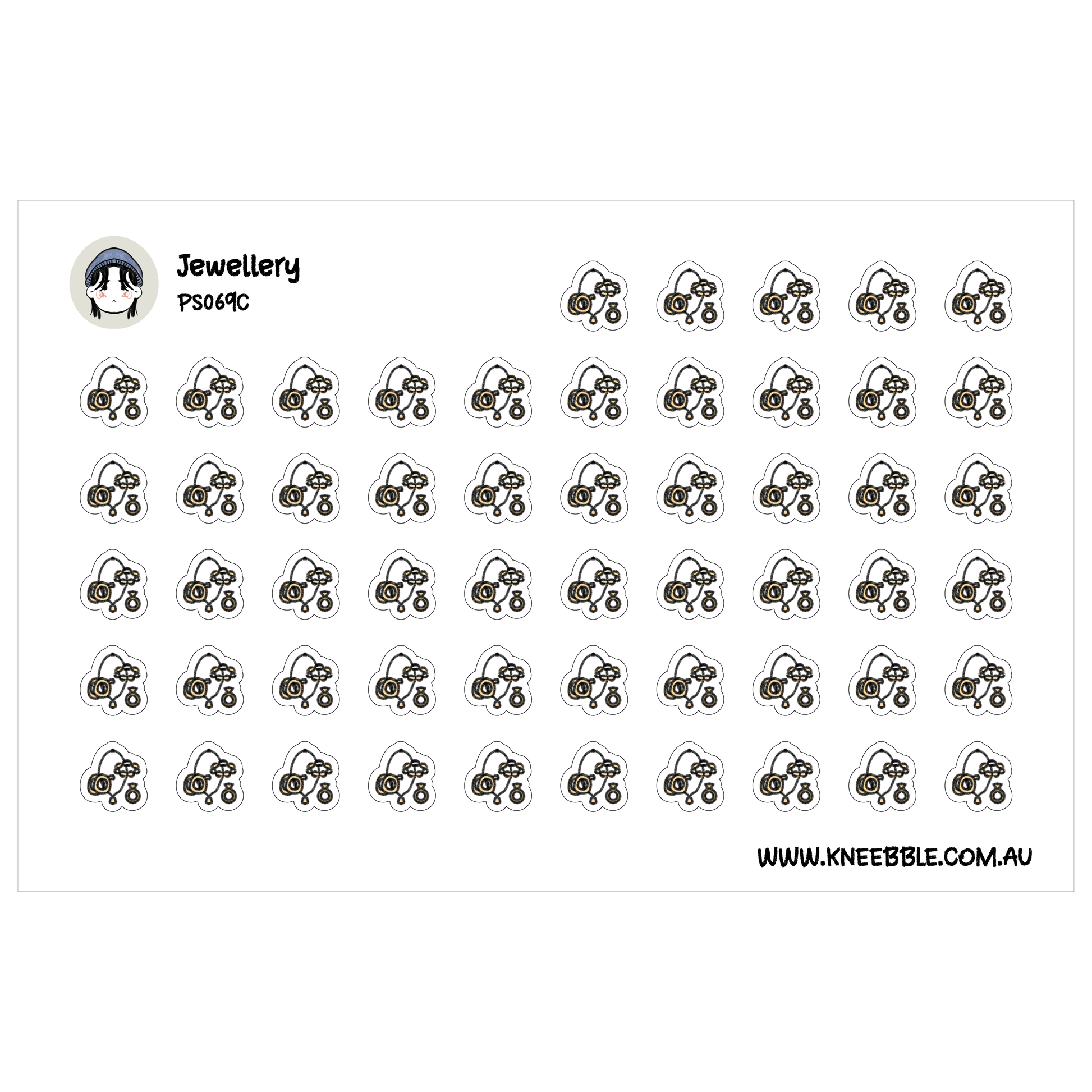 a grid of small black and white icons, which appear to be jewelry designs. The icons are arranged in rows and columns, creating a visually organized and structured layout.