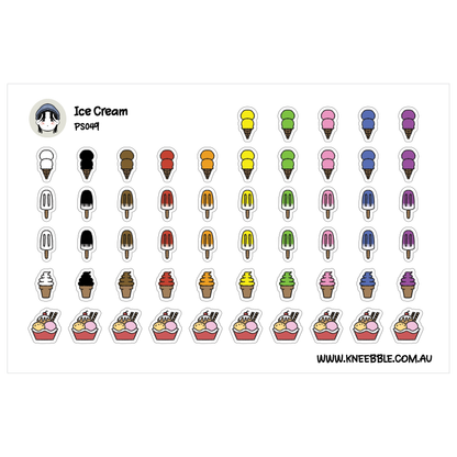 a collection of colorful ice cream cones and scoops, arranged in rows and columns.