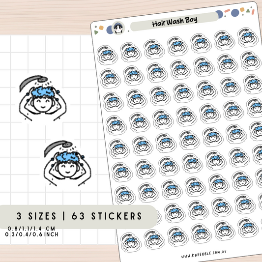 Boy Hair Wash Planner Stickers