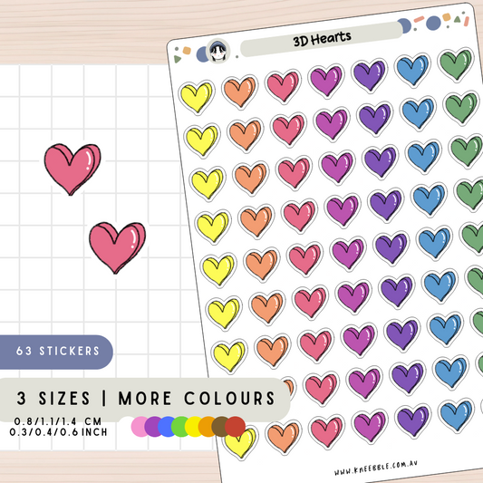 3D Hearts Planner Stickers
