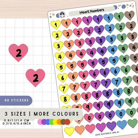 Heart Numbers Planner Stickers