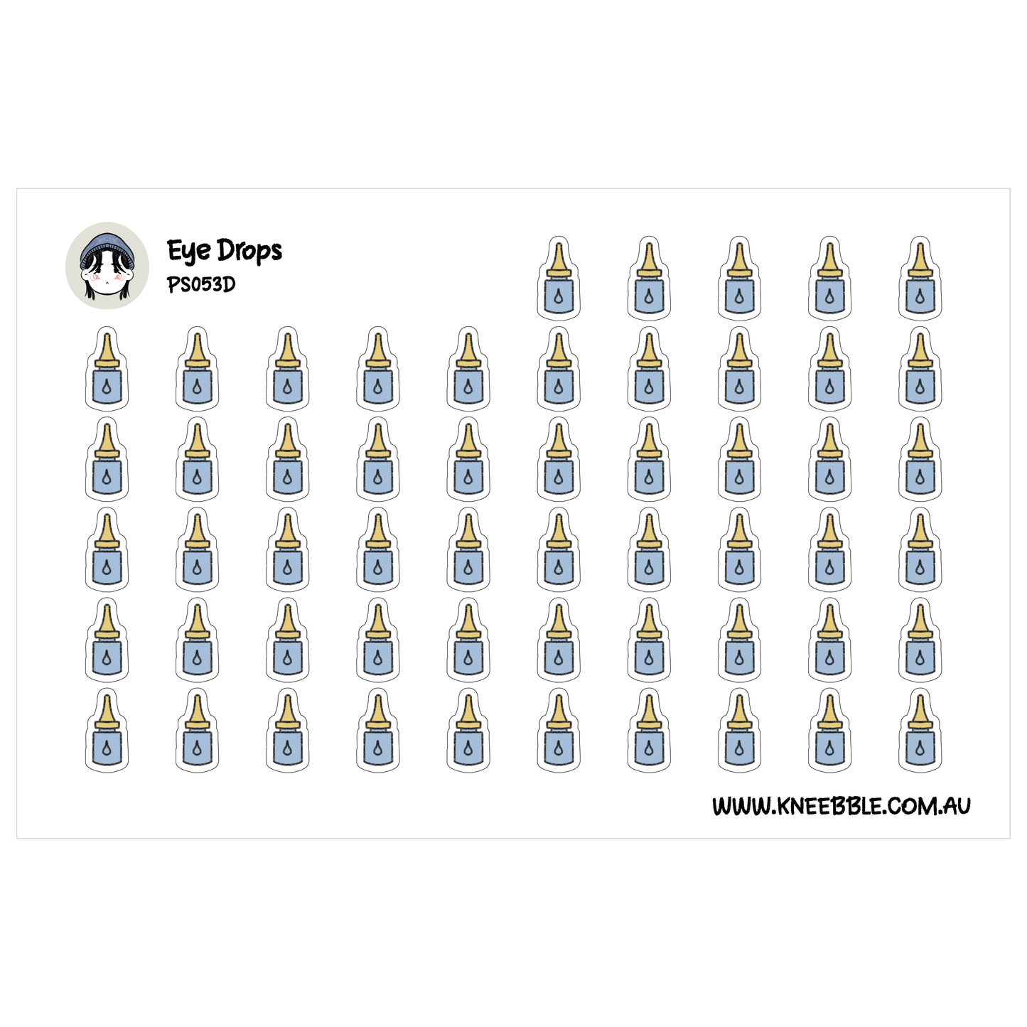 a grid of small blue and yellow icons, which appear to be eye drops.