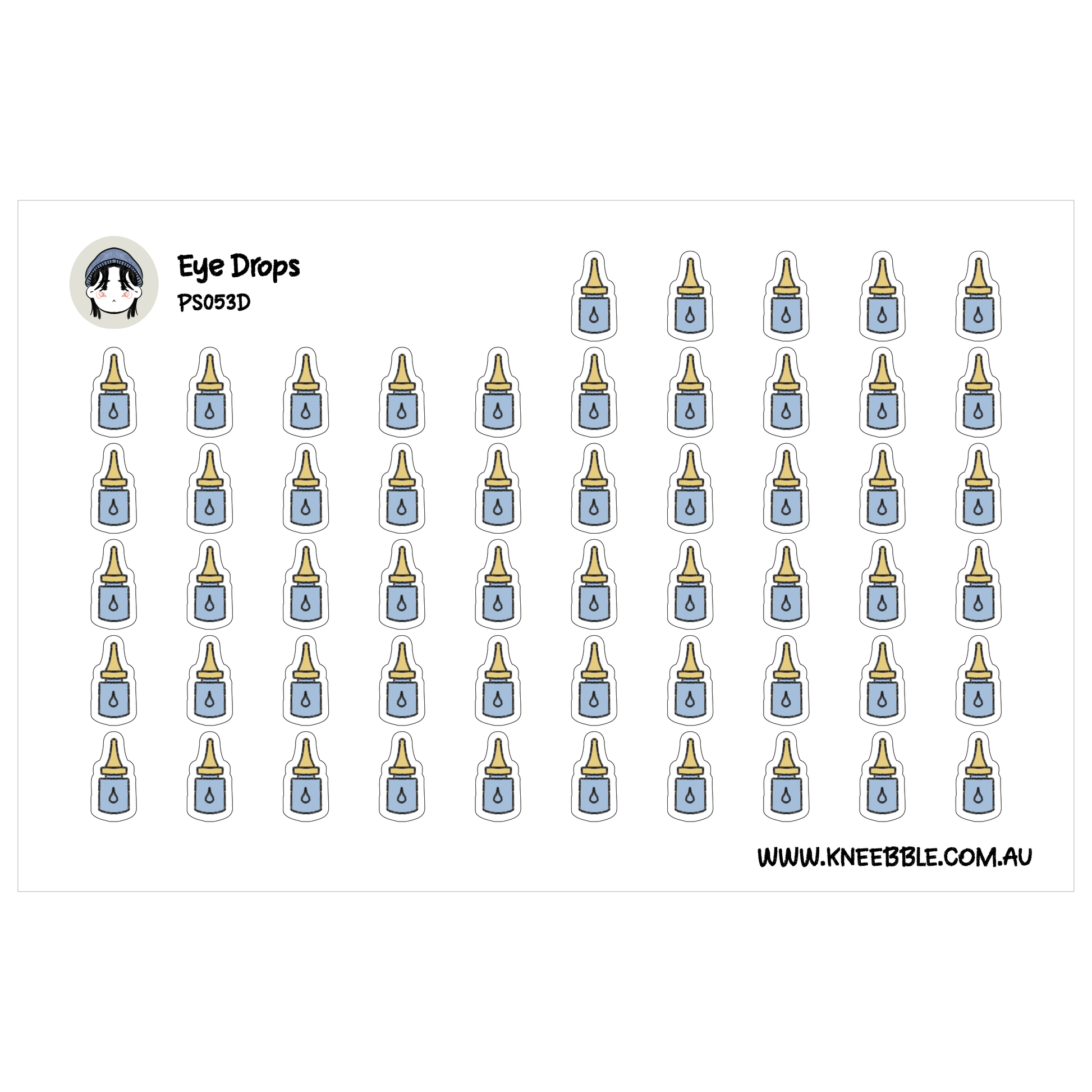 a grid of small blue and yellow icons, which appear to be eye drops.