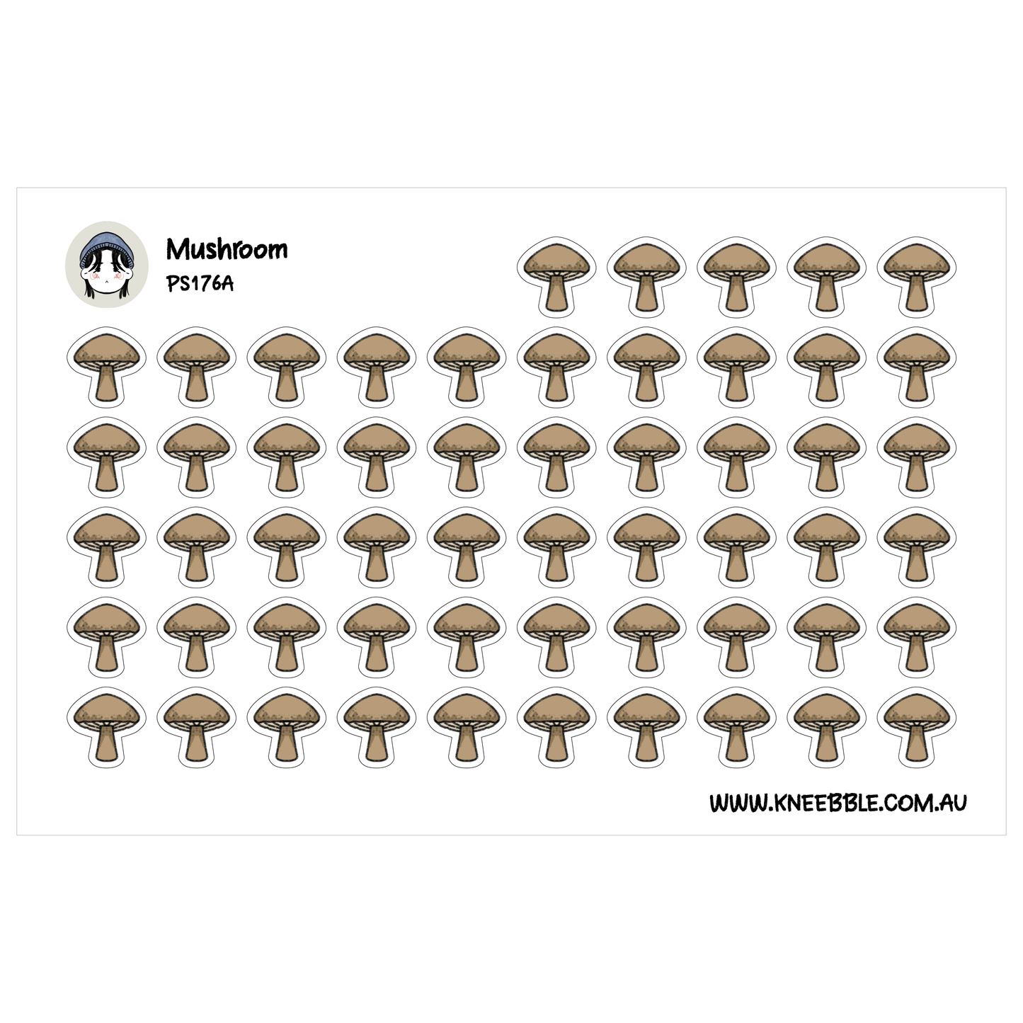 a grid of identical mushroom stickers arranged in a repeating pattern.