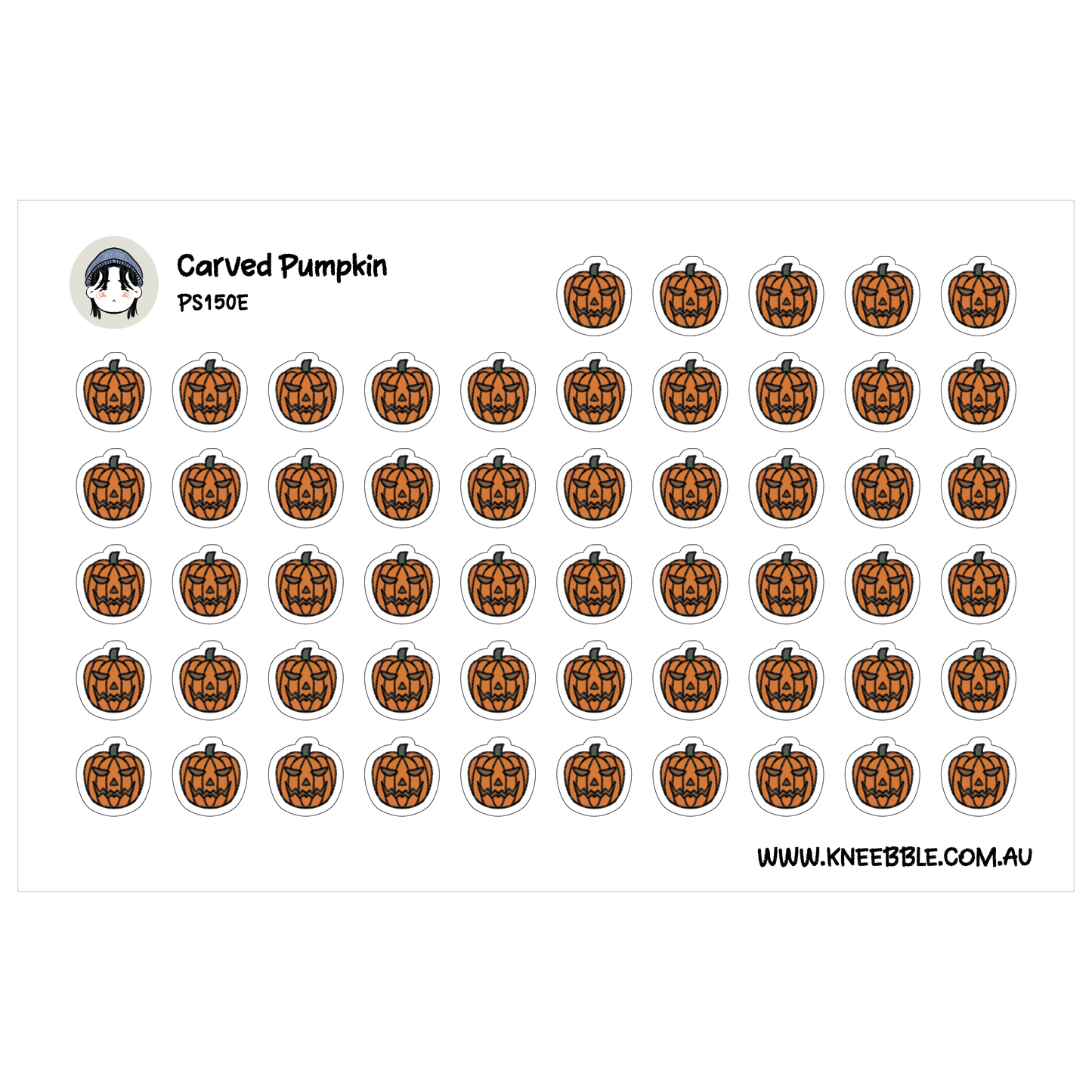 a grid of identical pumpkin stickers arranged in a visually pleasing pattern.