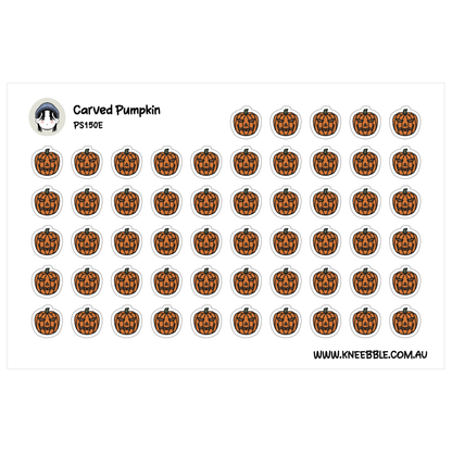 a grid of identical pumpkin stickers arranged in a visually pleasing pattern.