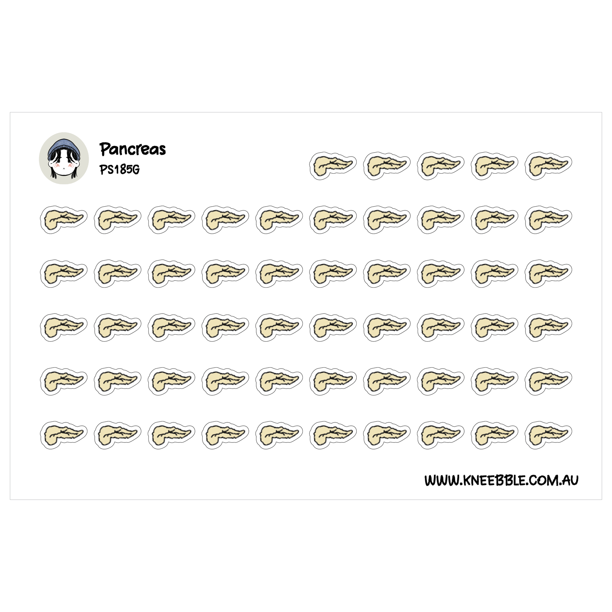 a grid of small, cartoon-like pancreas icons arranged in rows and columns.